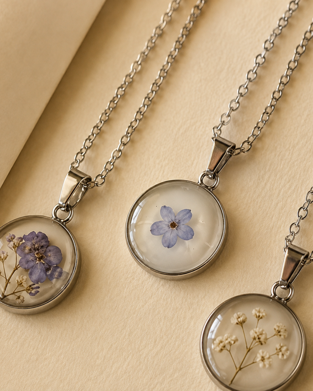 Pressed Flower Resin Pendant Necklac